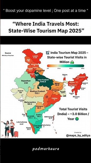 📍 Where India Travels Most | State-Wise Tourism Map 2025 🇮🇳 #shorts #Tourism #maps