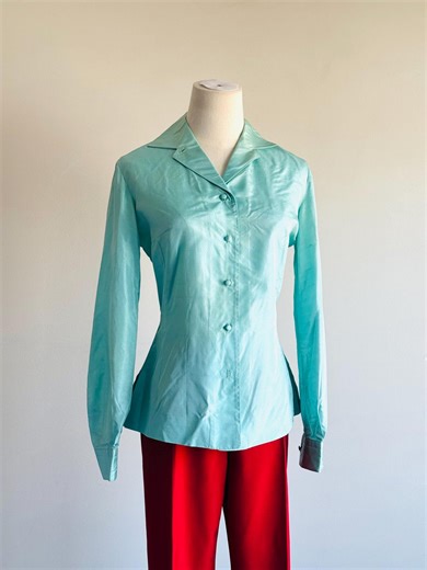 Vintage Emilio Pucci Silk Button Down Blouse Aquamarine Blue 60s - Etsy