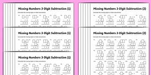 Subtraction 3-Digit Missing Numbers Differentiated Worksheet Pack