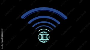 Network connection technology spread from center to around the world. Camera pan up for add your logo with 3d rendering it technology 4K animation Blue WiFi connection symbol on transparent background