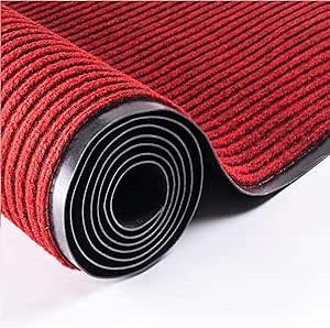 tonchean Commercial Grade Door Floor Mat 3x10Ft Heavy Duty PVC Non-Slip Entrance Mat Indoor Outdoor Runner Rugs, Brush Step Entrance Mats for Corridor, Kitchen, Home, High Traffic Area, Red
