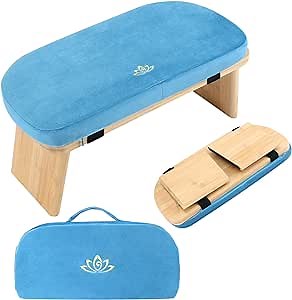 Meditation Bench, Meditation Chair, Portable Meditation Stool with Cushion, Zazen Bench Seating for Adults, Folding Prayer Bench for Kneeling, Includes Carrying Bag & Cushion, 18*7.9*8.7Inch, Blue, Gray