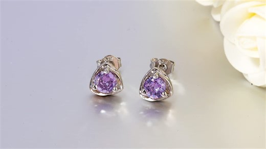 Watch Womens Sterling Silver Amethyst Heart Stud Earrings on Amazon Live