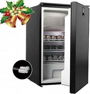 Smad 3.9 Cu.Ft. 12V RV Refrigerator with Freezer,20.7 in.W Car Fridge Freezer with Led Light, Reversible Door, Recessed Handle, Traval Fridge for Truck, RV, SUV, Van, Boat, Camping, DC 12V/24V, Black