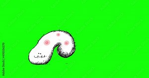 Cartoon worm four size caterpillar animation loop. Cute character animal walking from right to left. White body anf pink drops. He is a baby of an insect - maybe butterfly. Seamless loop alpha channel