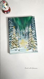 Aurora night sky✨Easy Acrylic painting ideas for beginners #art #shorts #shortsfeed #artshorts