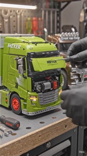 Precision Workshop Build: Lime Green Meyer Truck Model with Exposed Engine 🔥