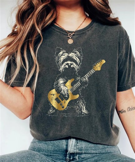 Funny Dog Music Lover Shirt – Rockstar Yorkie Playing Electric Guitar T-shirt, Cute Puppy Guitarist Graphic Tee - Etsy