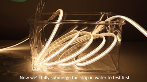 EMITEVER COB LED Strip Lights Waterproof IP67, 3000K Warm White Outdoor 24V Dimmable Silicone LED Tape Lighting 16.4ft High Density, 300+LM/ft, 2400LEDs,3W/ft, UL Listed (Power Supply Not Included)