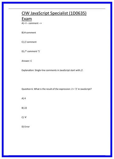 CIW JavaScript Specialist 1D0635 Exam 636x882