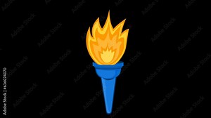 video animation illustration of olympic torch with fire flame moving. On a transparent background with zero alpha channel