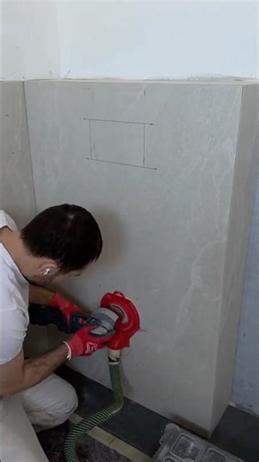 Precision Cut & Hole for Wall-Hung Toilet in Porcelain Tile! 🚽✨ #interiordesign #tiling #sigma