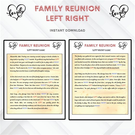 Family Reunion Left Right Game | Printable Story Activity (instant Download) - Etsy Australia
