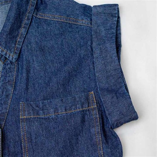 Custom Denim Clothing Manufacturers Summer V Neck Vintage Pocket Button up Short Sleeve Ruffle Hem Denim Jean Dress Women 2024