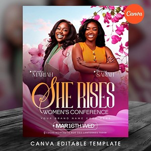 Women's Conference Flyer Church Template-womens Ministry Fellowship-womens Month-church Retreat-empowerment Event-pink Floral-editable Canva - Etsy