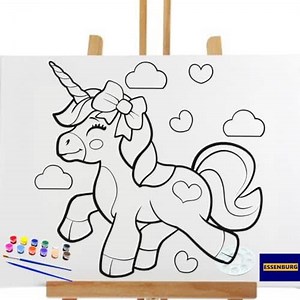 Essenburg Pre Drawn Canvas UNICORN Paint Kit | Adult & Teen Sip and Paint Party Favor | DIY Date Night Couple Activity 8X10 Canvas with paint kit (Unicorn)