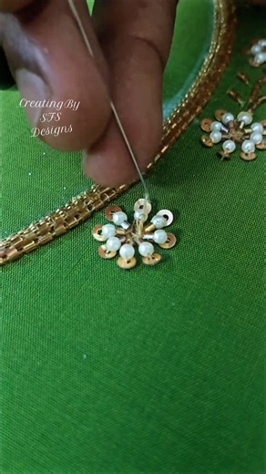 M Shamshad on Instagram: "How to make a maggam work design without drawing Maggam simple design.Work in process cut beads plus sequence spring 👗💎🧥💚💛 #maggamworkblouse"
