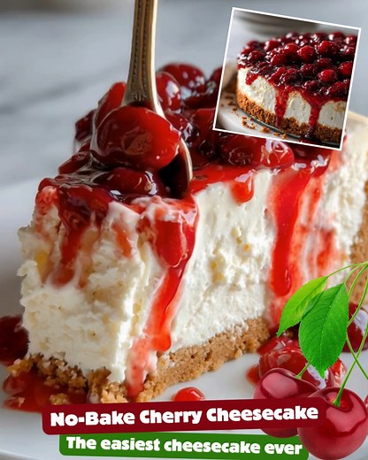 No-Bake Cherry Cheesecake Creamy, fluffy, and topped with sweet cherry pie filling — this no-bake cheesecake is as easy as it is irresistible! Let’s get started with the following ingredients: • 1 pre-made graham cracker crust (or make your own!) • 8 oz cream cheese, softened • 1 cup powdered sugar • 1 tsp vanilla extract • 8 oz whipped topping (like Cool Whip), thawed • 1 can cherry pie filling Now, let’s get cooking! (Well... not really cooking!) → In a large bowl, beat the softened cream chee