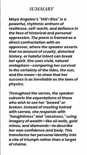 Still I Rise by Maya Angelou Summary