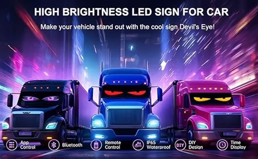 FLAIDUO Led laufschrift programmierbar, 47x12 cm Flexible LED Anzeige Board mit APP-Steuerung, Vollfarbig Devil Eyes Matrix Panel, DIY-Muster/Text/Graffiti/Animation Display für LKW, Werbung