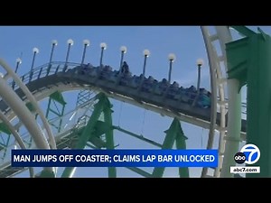 Video shows man jump off roller coaster after lap bar unlocks mid-ride