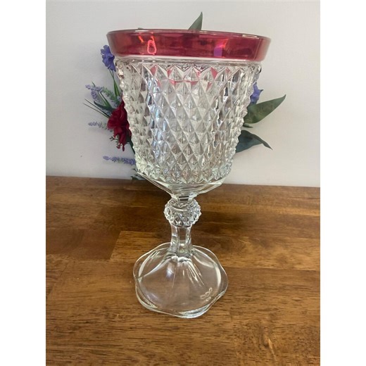 Vintage Ruby Flash Diamond Cut Pedestal Vase Goblet Large Glass Centrepiece - Etsy