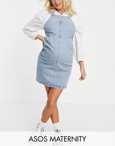 ASOS DESIGN Maternity dungaree dress in midwash blue | ASOS