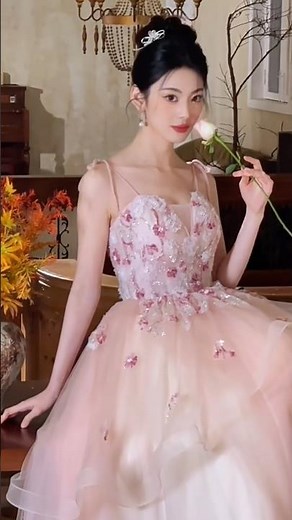 Fairy Blush Pink Floral Embroidered Sleeveless Layered Tulle Evening Dress