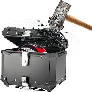 36L Aluminum Motorcycle Trunk, Rustproof with Universal Bracket and Anti-Theft Lock, Easy Installation Waterproof Tail Box (Black)