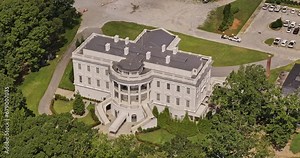 Atlanta Georgia Aerial v976 establishing shot birds eye view drone fly around the white house replica at Tyler Perry Studios, located at Fort McPherso - Shot with Mavic 3 Pro Cine - August 2023 Stock Video