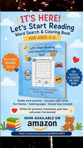 Let's Start Reading Word Search and Coloring Book #wordsearch #coloringbook #kidslearning