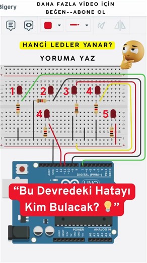 🚀 Hangi LED’ler Yanar.Hata Avı Başlasın!(Arduino+LED)🔥 #arduino #keşfet #diy