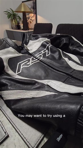 Watch these tired motorcycle leathers come back to life 👀 Cleaner ➜ Conditioner ➜ Like new again 🏍️ #MotorcycleTok #BikerTok #LeatherCleaning #BikeGear #DetailingSatisfying