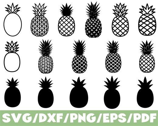 Pineapple Bundle SVG Silhouette Tropical Fruit Summer Clipart Set - Etsy