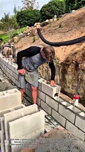 Mastering Retaining Wall Block Installation 🧱 #masonry #construction #diy