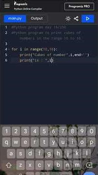 Write a python program to print cubes of numbers in the range 10 to16 #pythonprogramday16/250#python