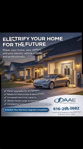 FUTURE-PROOF YOUR HOME Adding an EV? Installing a heat pump? Your panel better be ready. Upgrade to 200 amps. Power everything. Sleep better. ✔ EV ready ✔ Heat pump ready ✔ Code compliant ✔ Installed right the first time All Aspects Electric www aaegr.com 616-299-2682 #allaspectssecurity #allaspectselectric #AAE #Grandrapidselectric #aaearmy