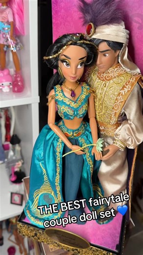 Dasha ♡ on Instagram: "I love it so much 🥹 Jasmine looks incredible!!!! Aladdin is surprisingly good too for a boy doll 🦚 🧞‍♂️ disney aladdin, disney princess jasmine, disney dolls, disney limited edition dolls, disney collector #aladdin #princessjasmine #disneylimitededitiondoll #disneycollector"