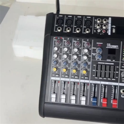 Professional 6 Channel Sound Mixer Built-in Amp with Dual Wireless Mics, Karaoke Stage Studio DJ Controller/Audio Console Mixer