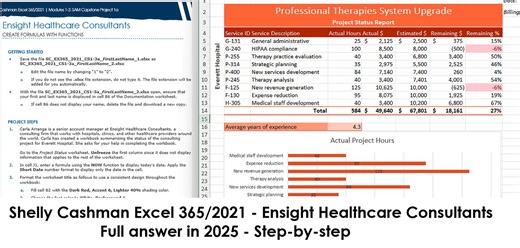 Shelly Cashman Excel 365/2021 | Modules 1-3: SAM Capstone Project 1a| Ensight Healthcare Consultants