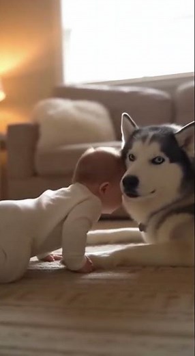 Husky & Baby Having a Full Conversation! Wait for the Cuddle! 🥰 #huskylove