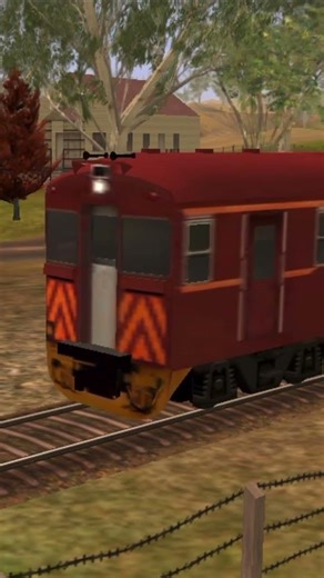 Red hen railcar departing in trainz