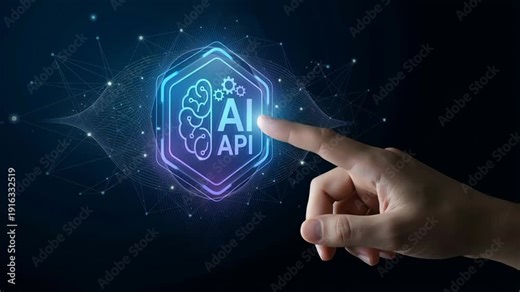 AI api integration system core cloud autonomous task saas development concept digital interface glowing dark background futuristic technology innovation management
