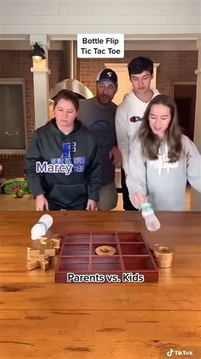 Bottle Flip Tic Tac Toe - Parents vs. Kids