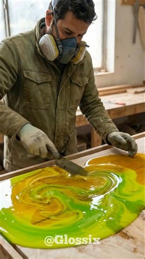 This Yellow & Green Table Looks Unreal 😳 #epoxy #interiordesign #epoxyresin