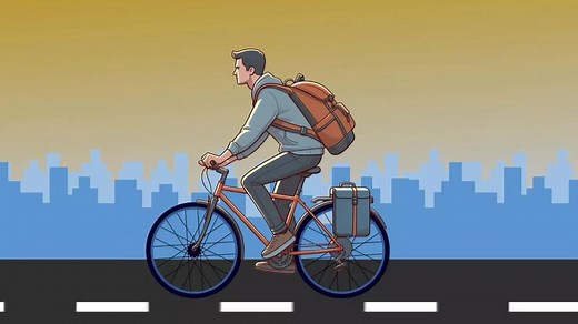 Download Cartoon Animation of Man Riding Bicycle for free