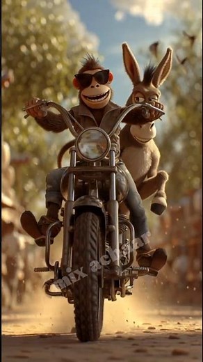 🐒🐴 Monkey & Donkey Riding a Bike Together! 😂 | Funny Animal Short #shorts