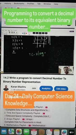 write a program to convert a decimal number to binary#shorts #decimaltobinary #binarynumbersystem