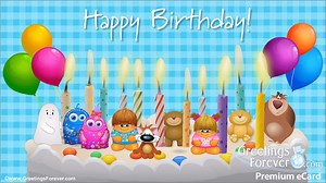 Congratulations with cake and friends - Happy Birthday, ecards