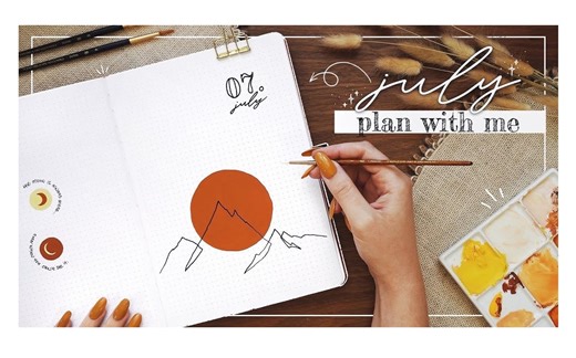 [油管]-Plant Based Bride-7月创意手绘复古超简单BUJO手账设计-July 2021 Bullet Journal Plan With Me